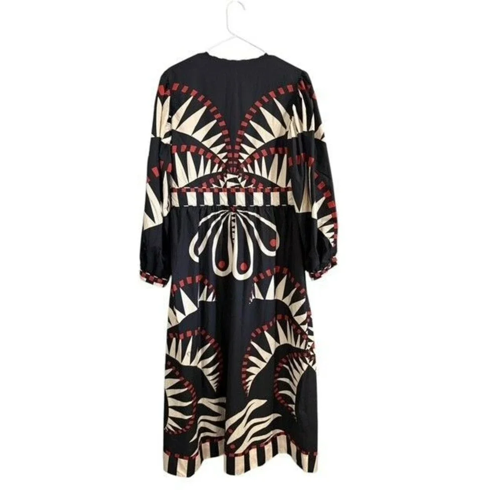 Farm Rio Womens Maxi Dress Size Extra Large Black Coconut Grove Puffed Sleeve - Picture 3 of 8